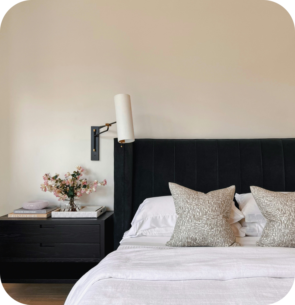 A black and white bedroom.