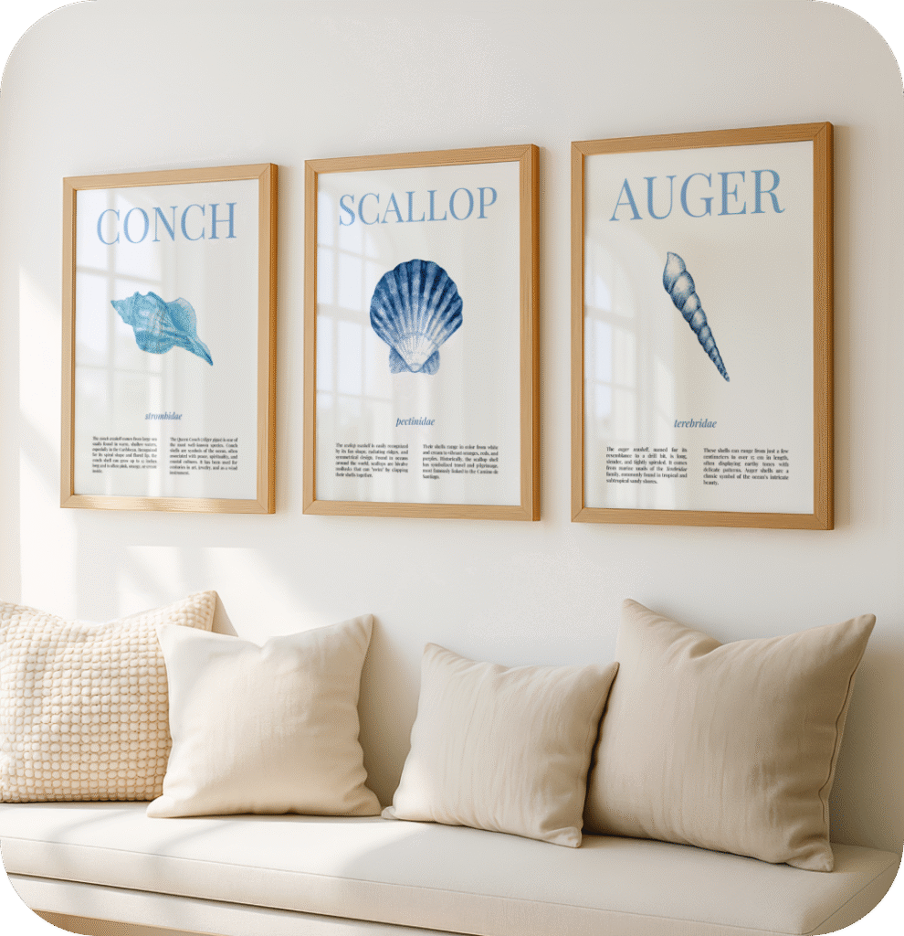 A seashell types print set of 3.