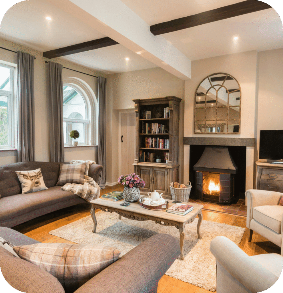 A farmhouse living room.