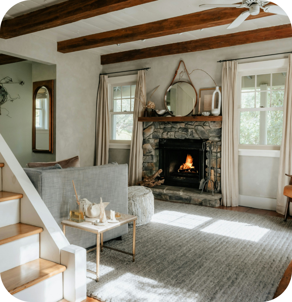 A modern farmhouse living room.