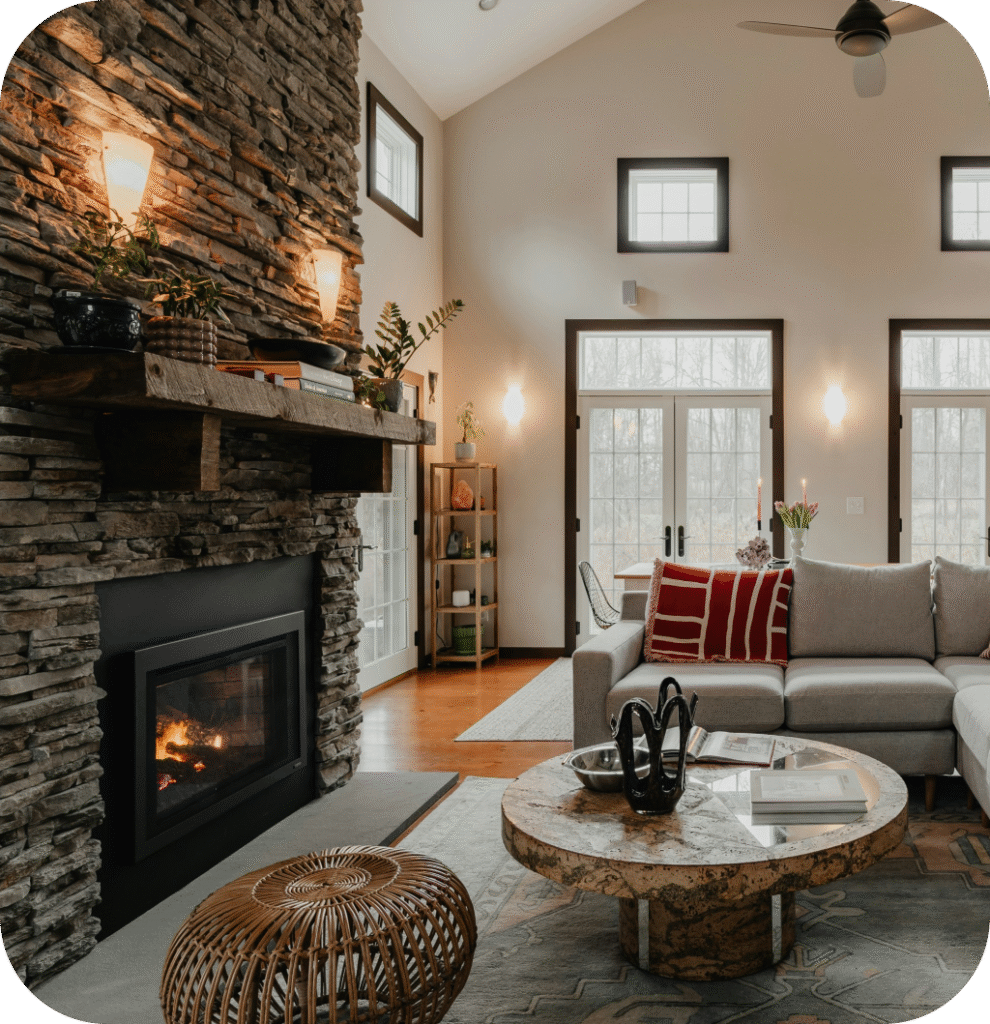 A rustic farmhouse living room.