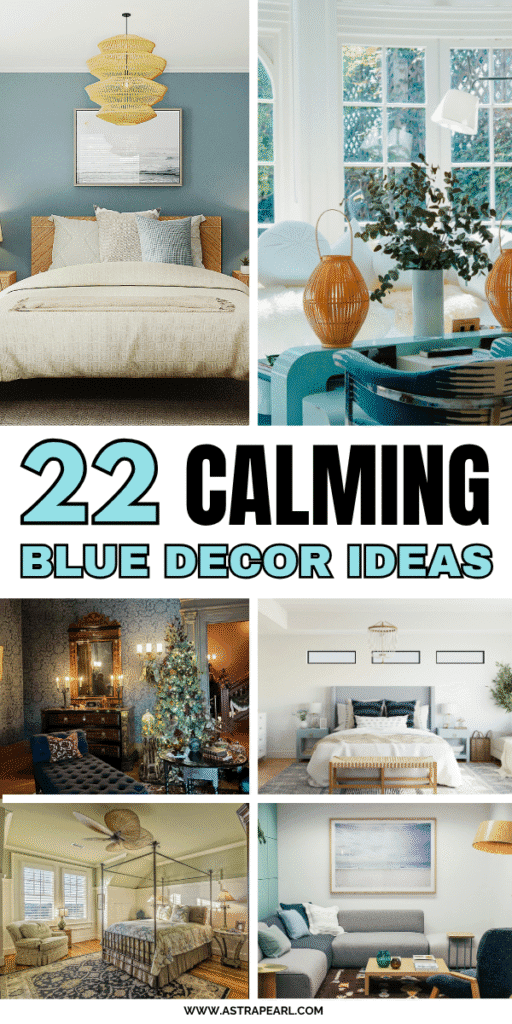 Pinterest Pin for blue decor ideas.