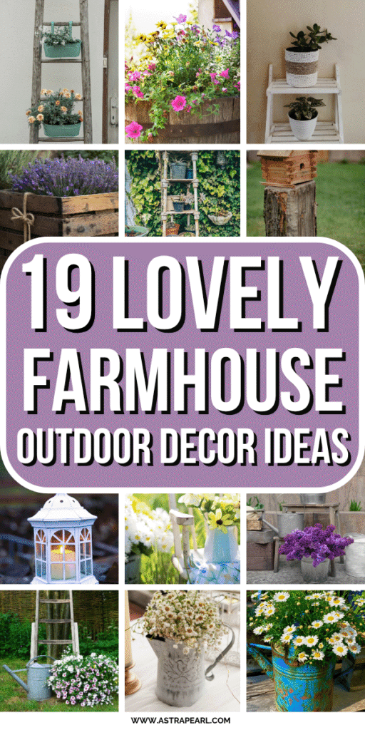 Pinterest Pin for farmhouse outdoor decor ideas.