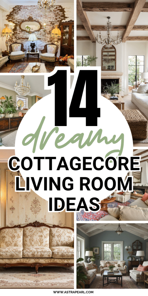 Pinterest Pin for cottagecore living room ideas.