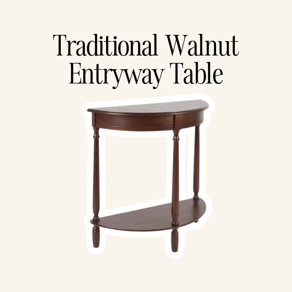 A traditional walnut entryway table.