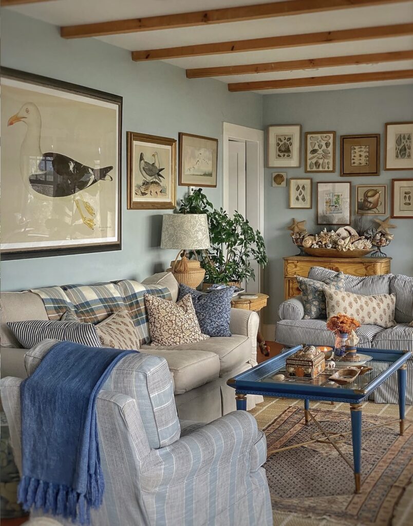 A blue living room.