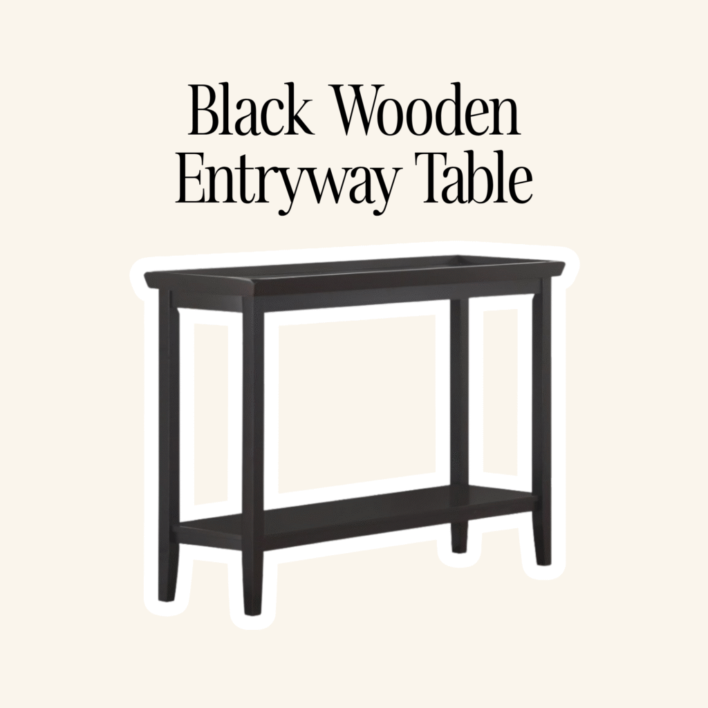 A black wooden entryway table.