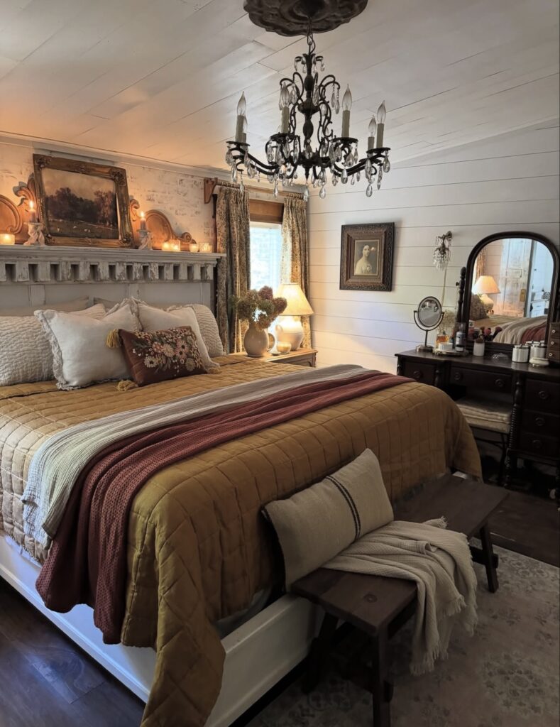 A cottagecore bedroom.