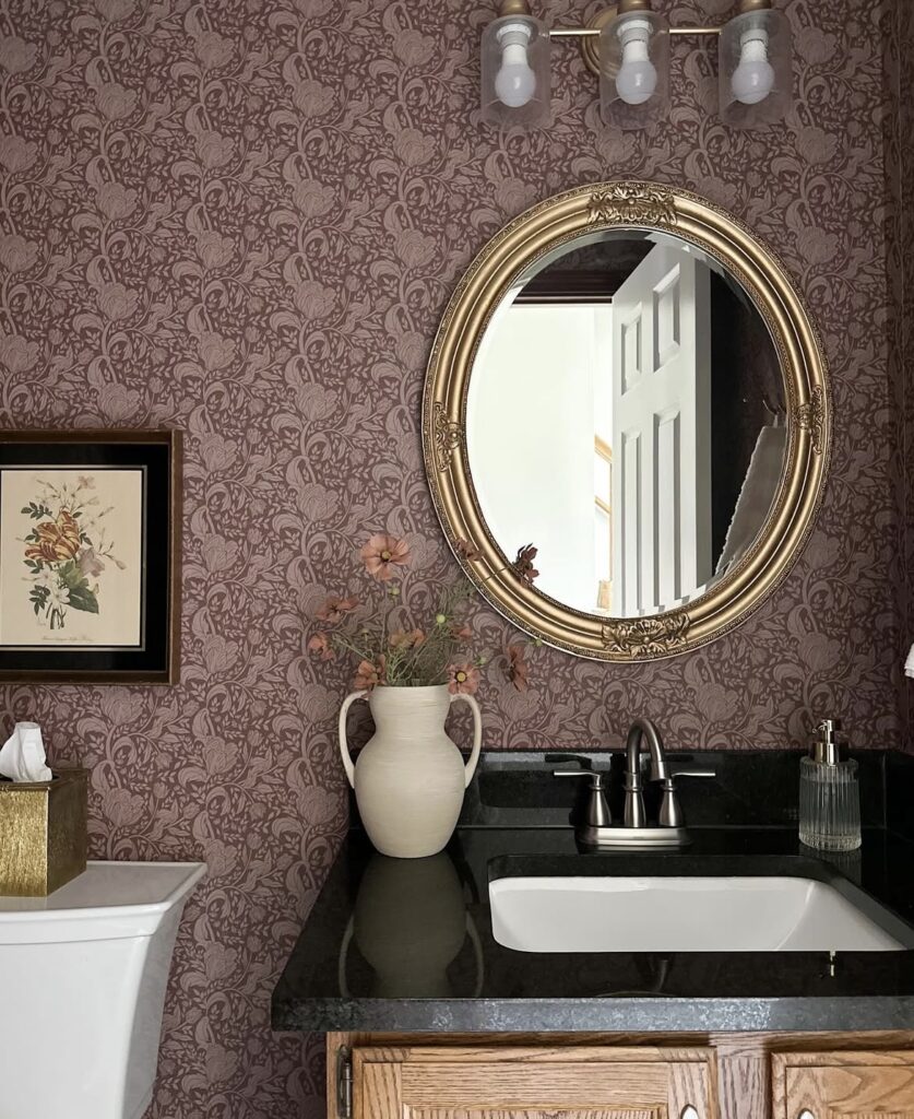 A cottagecore bathroom.