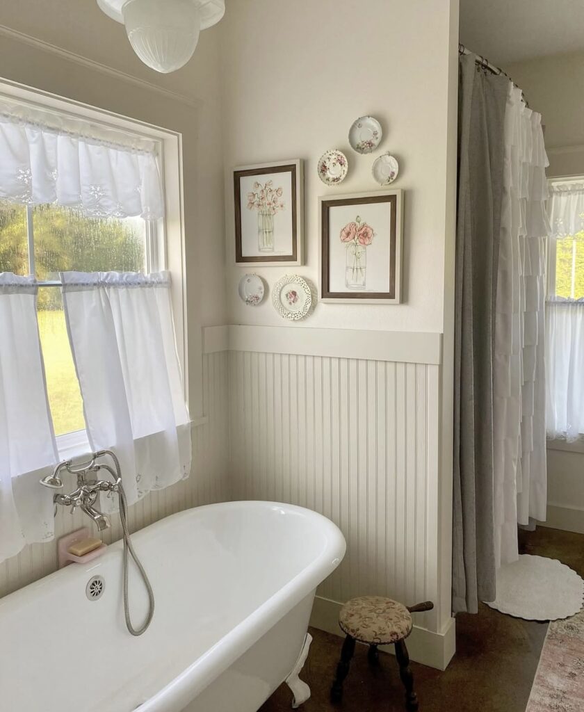 A cottagecore bathroom.