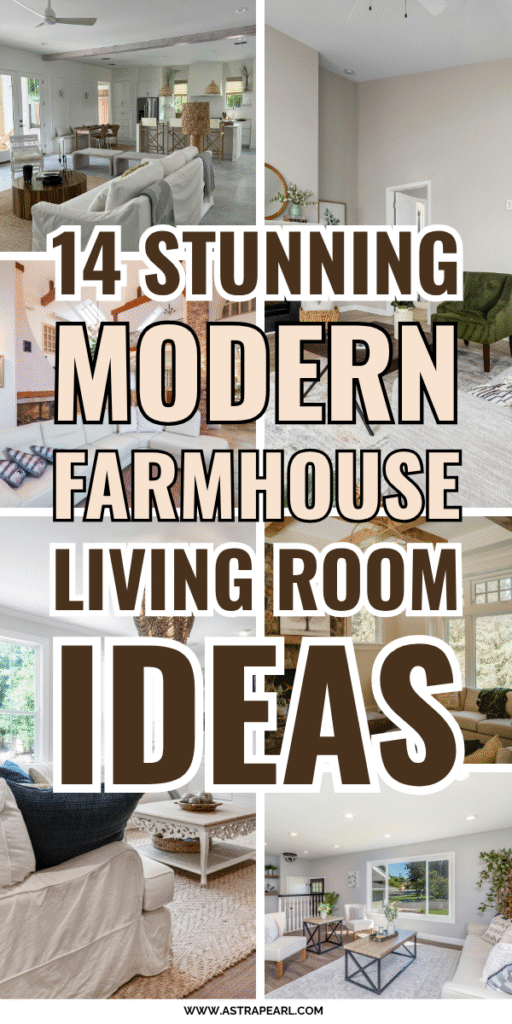 Pinterest Pin for modern farmhouse living room ideas.