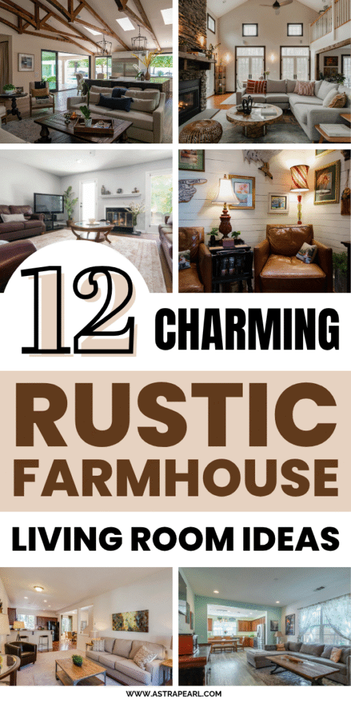 Pinterest Pin for rustic farmhouse living room ideas.
