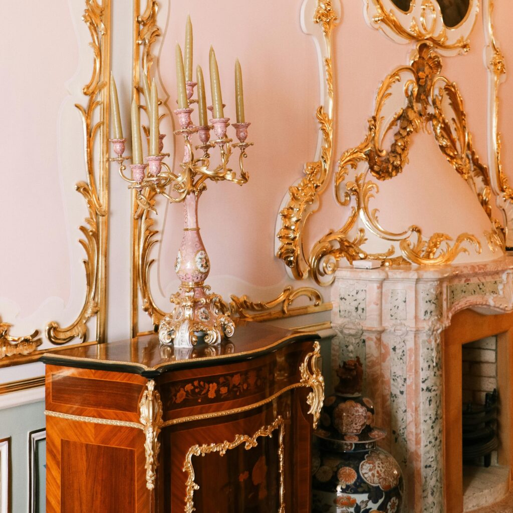 An antique pink living room.