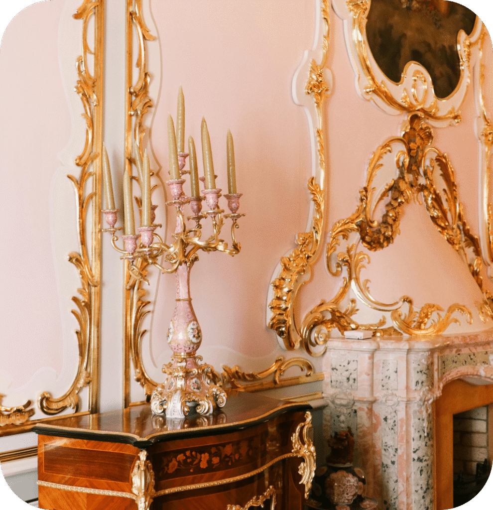 An antique pink living room.