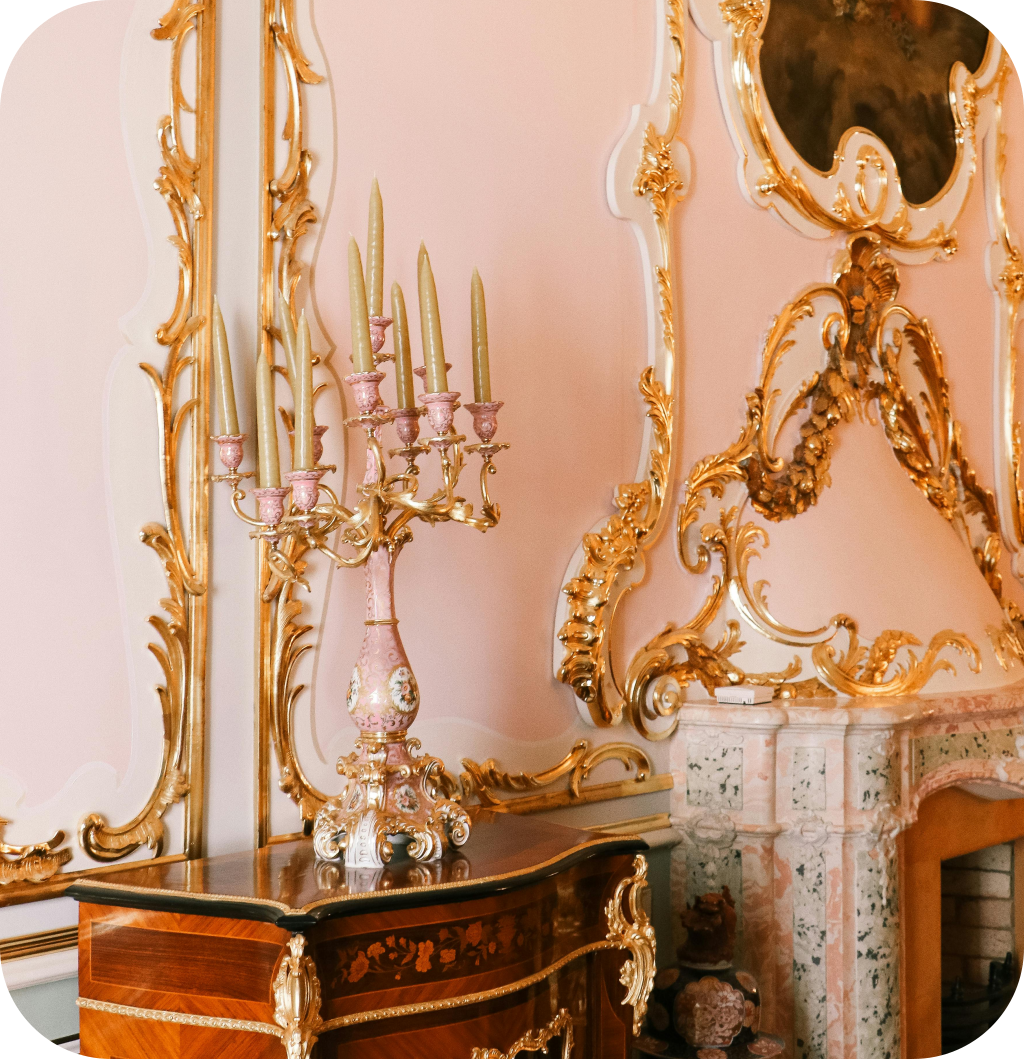 An antique pink living room.