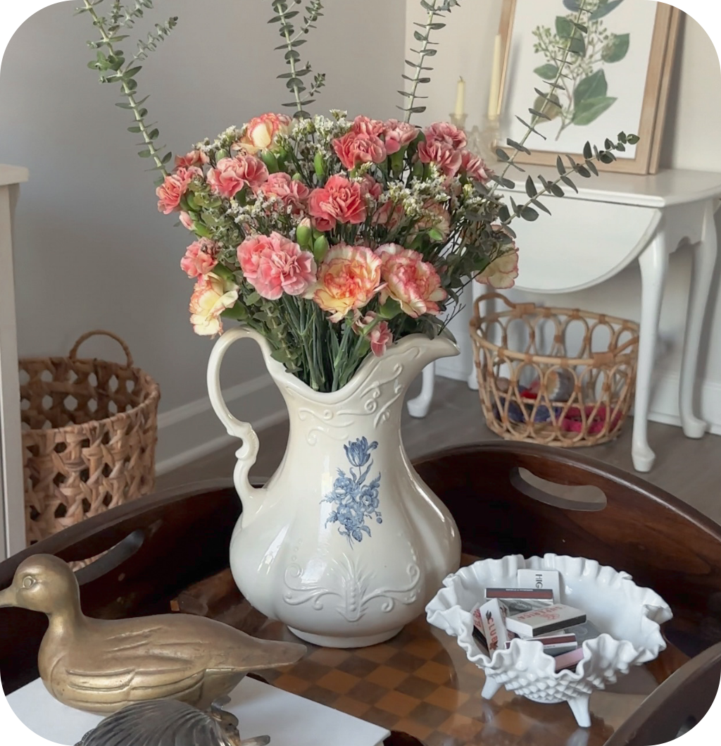 A cottagecore coffee table decor.