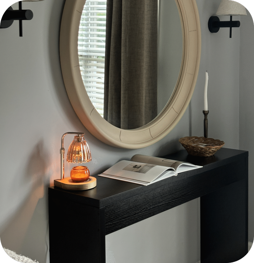 A black entryway table.