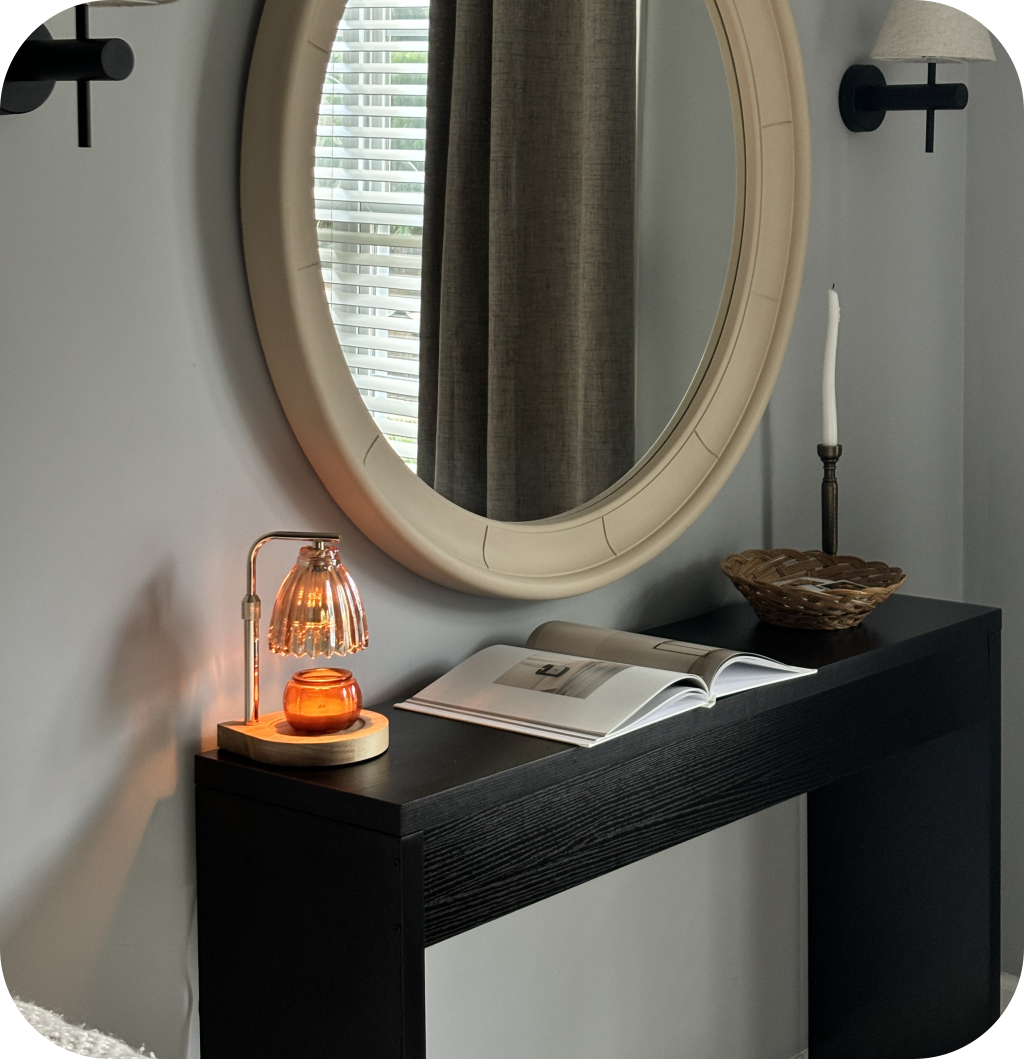 A black entryway table.