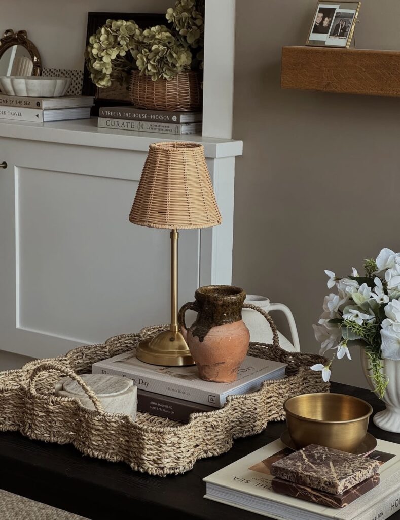 A farmhouse coffee table.