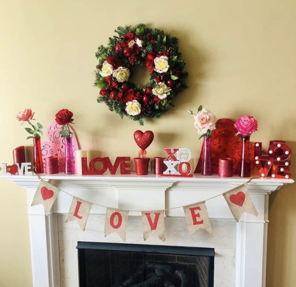 A valentine mantel decor.