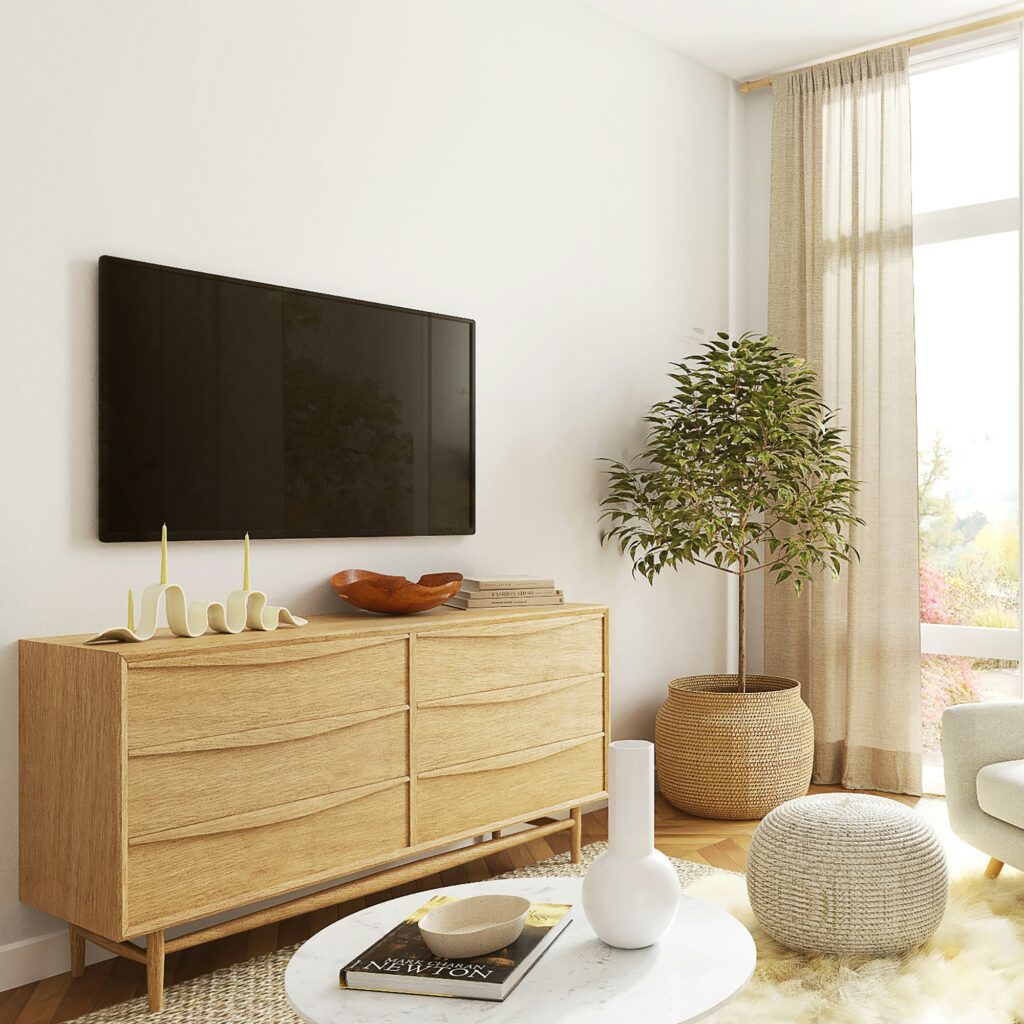 A TV in a living room.