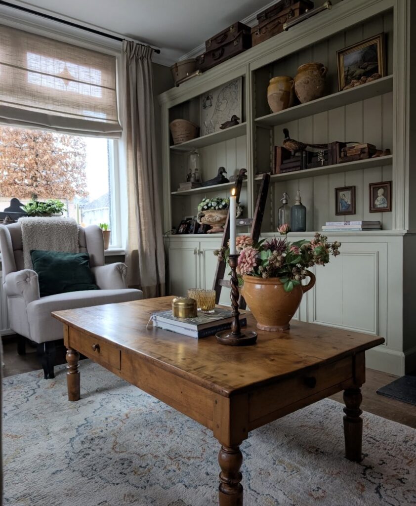 A farmhouse coffee table.