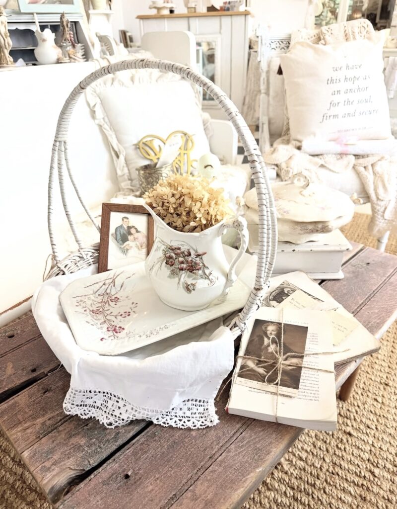 A farmhouse coffee table.