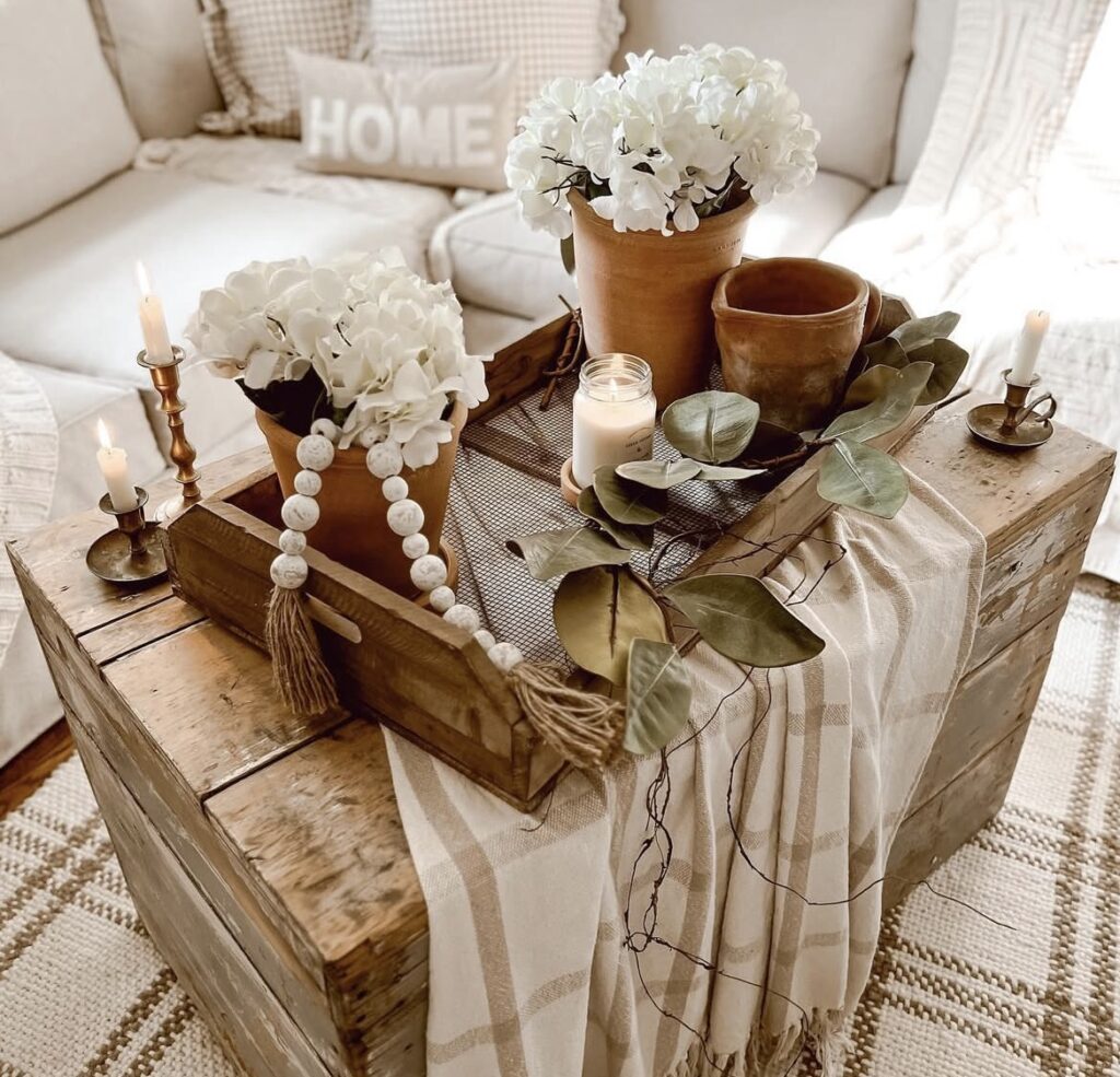A farmhouse coffee table.