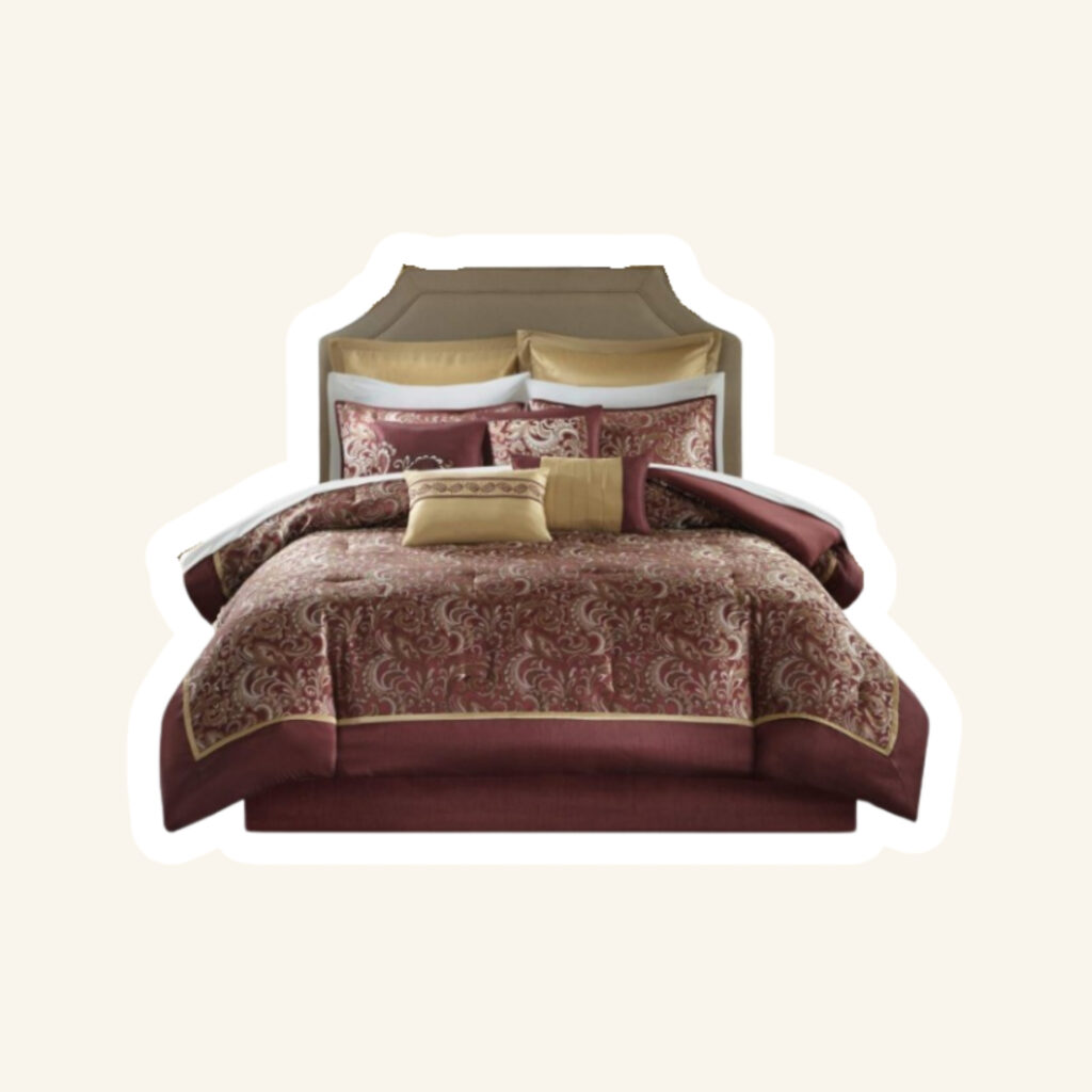 A master bedroom bedding.