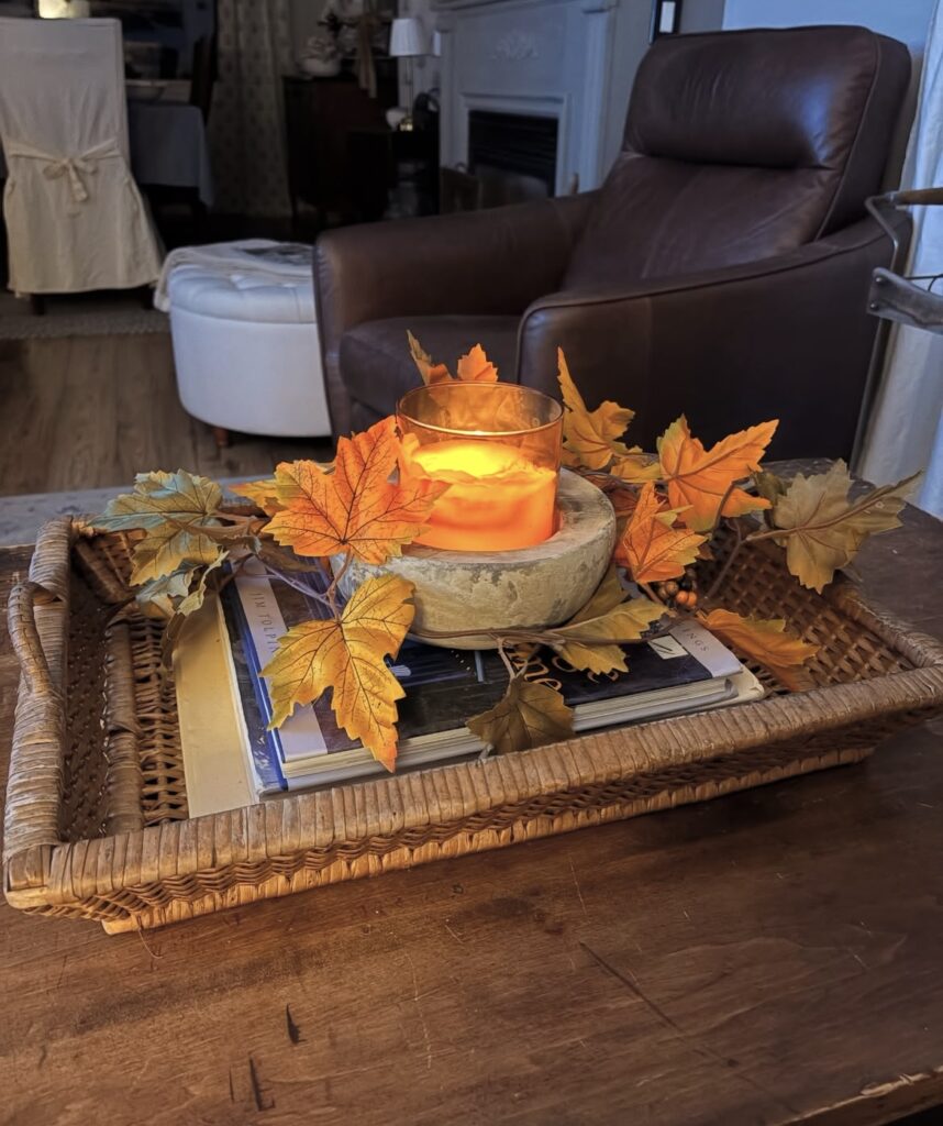A farmhouse coffee table.