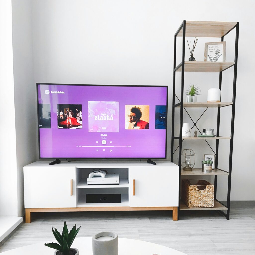 A TV in a living room.