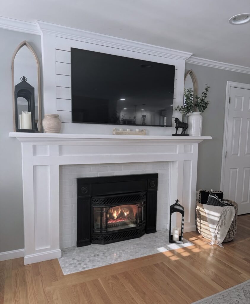 A minimalist mantel decor.