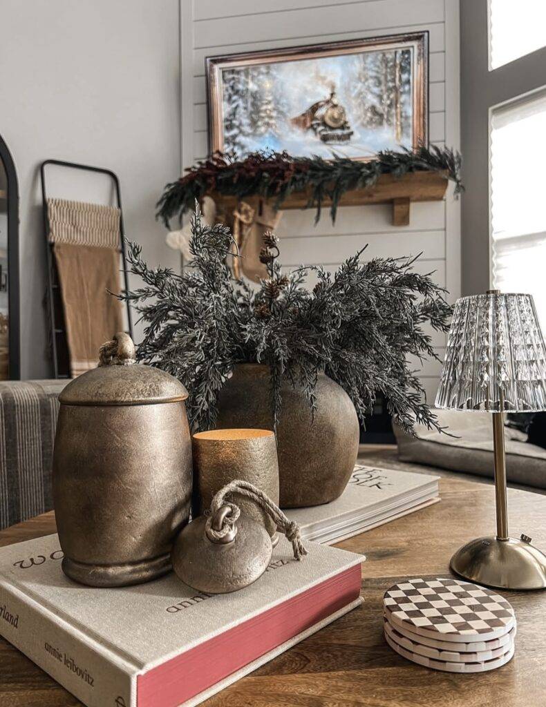 A farmhouse coffee table.