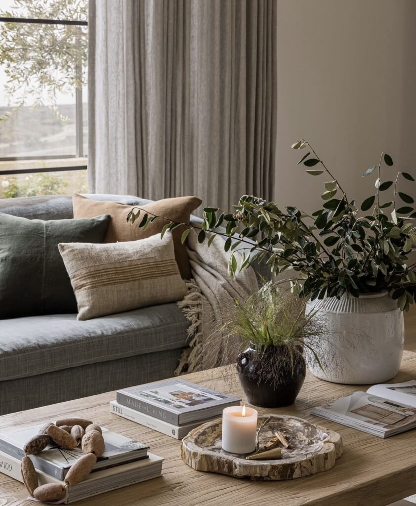 A farmhouse coffee table.