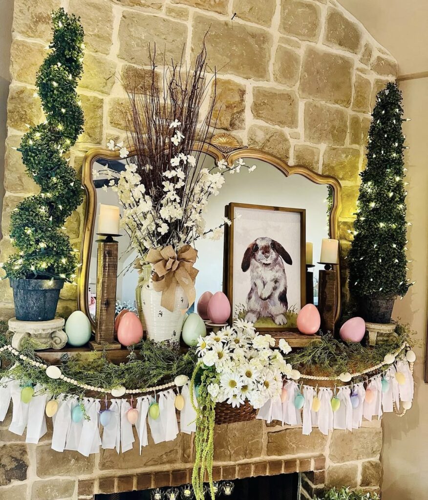 An Easter mantel decor.