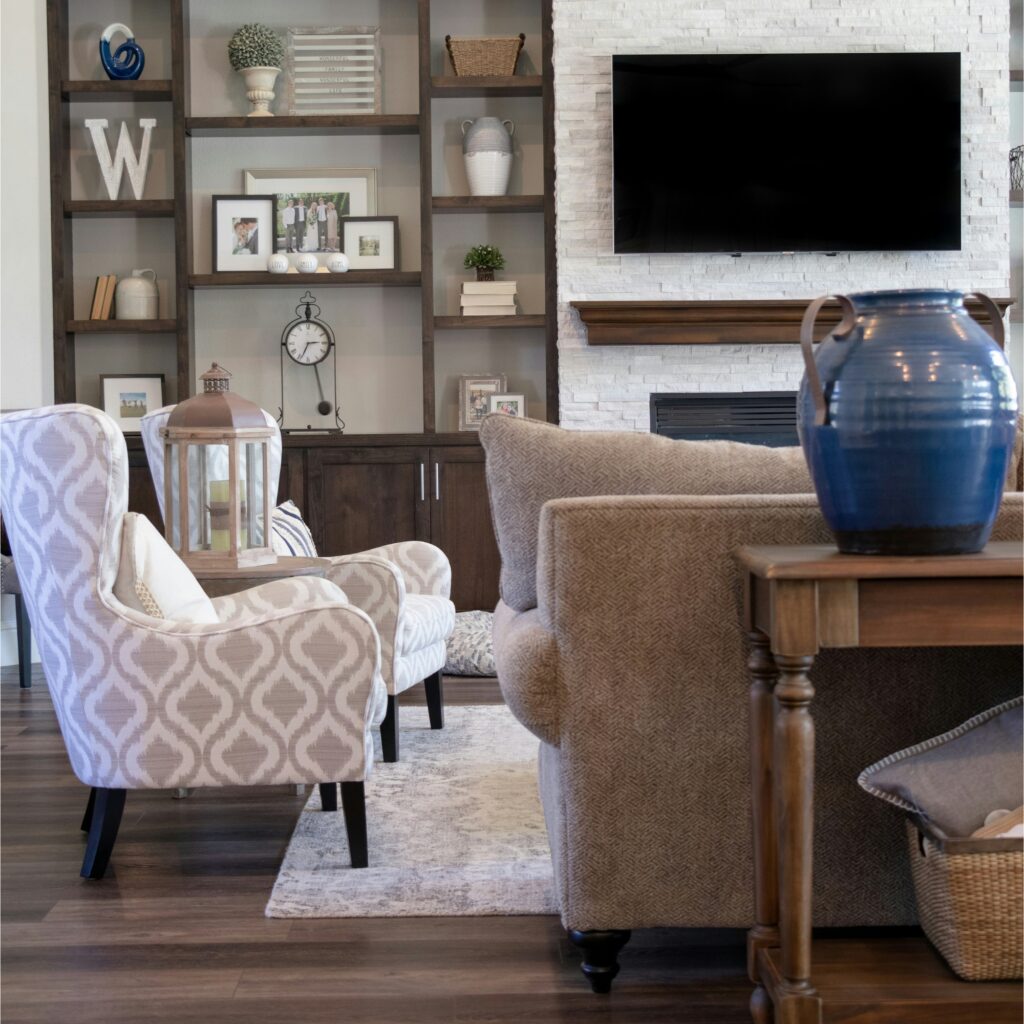 A TV in a living room.