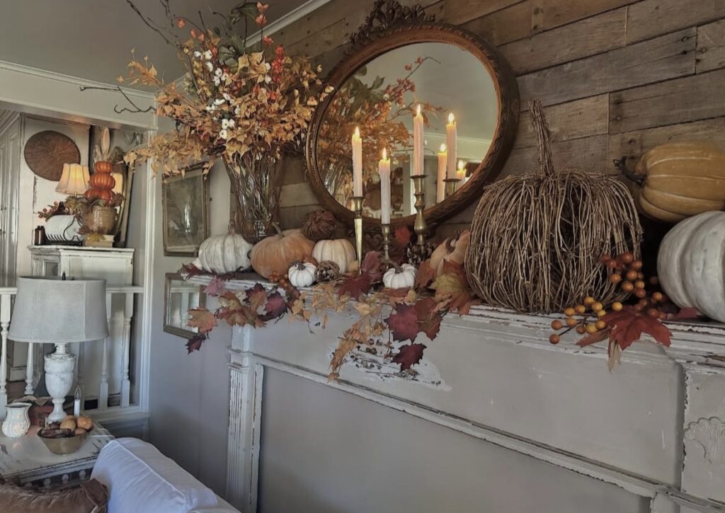 A fall mantel decor.