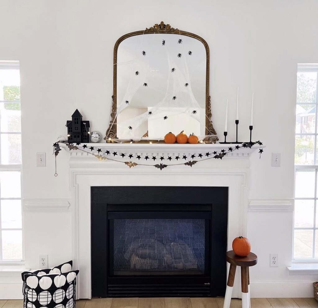 A Halloween mantel decor.