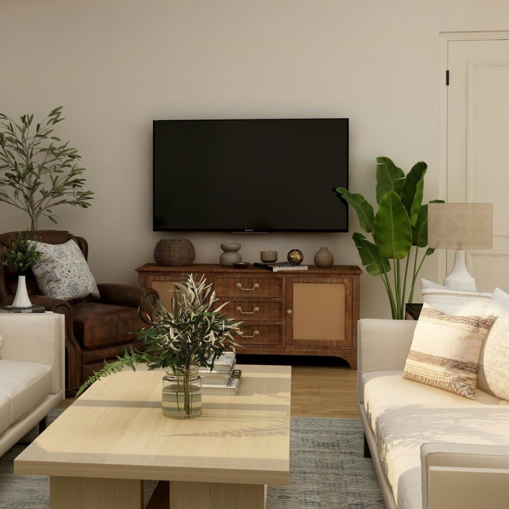 A TV in a living room.