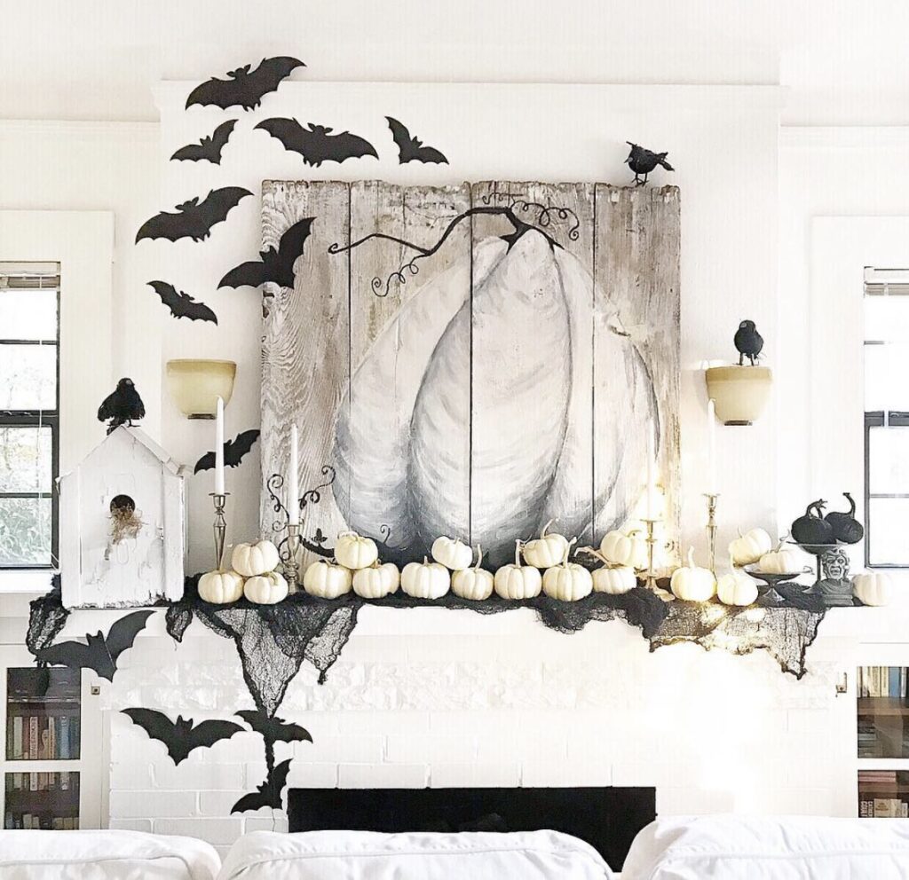 A Halloween mantel decor.