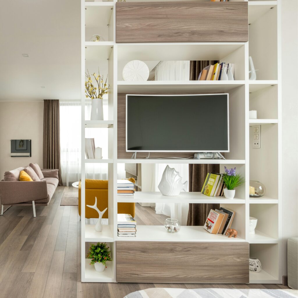 A TV in a living room.