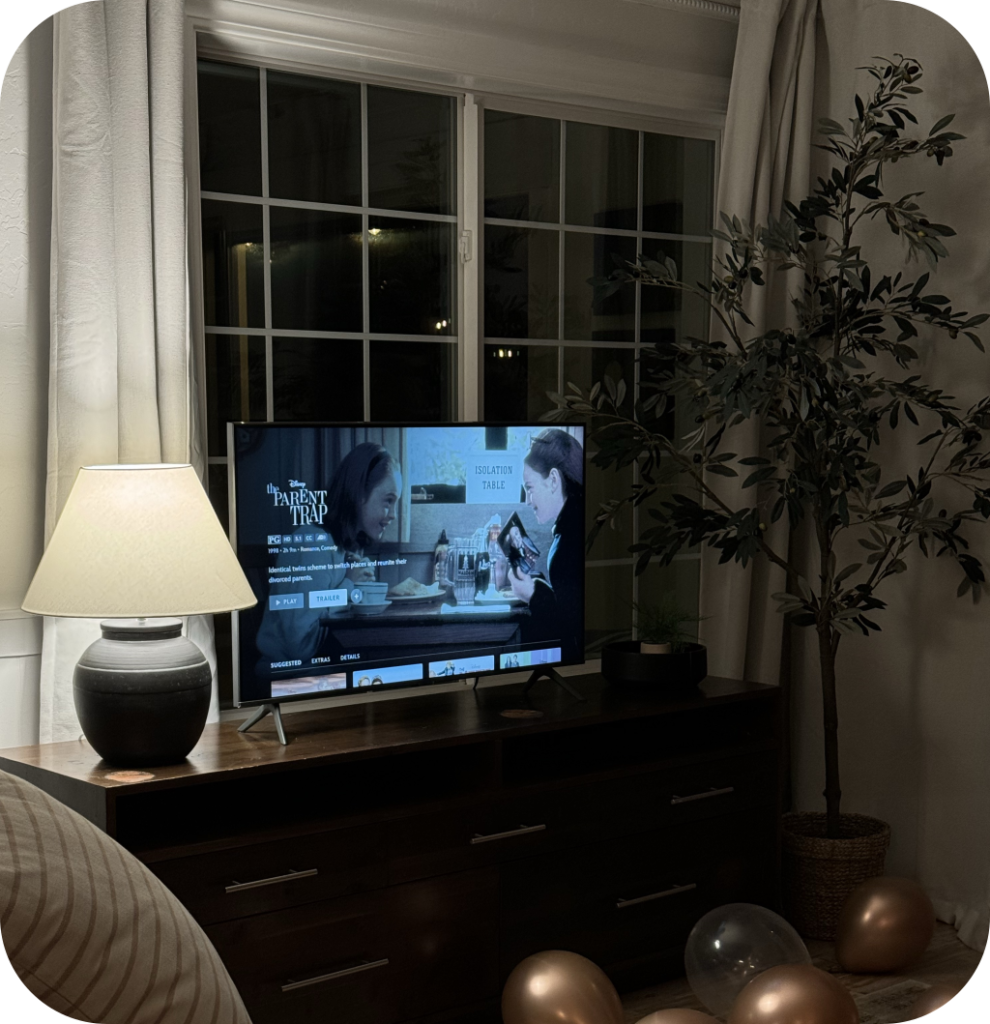 A TV in a living room.