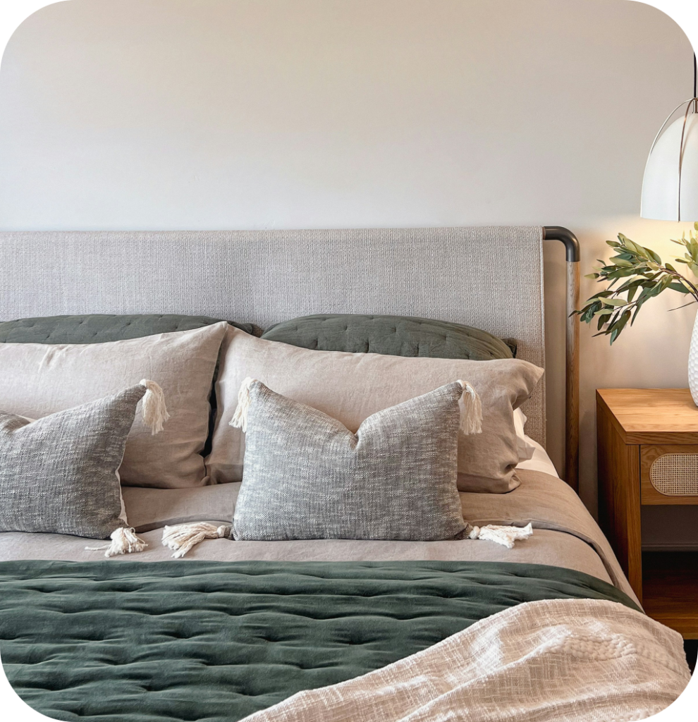 A master bedroom bedding.