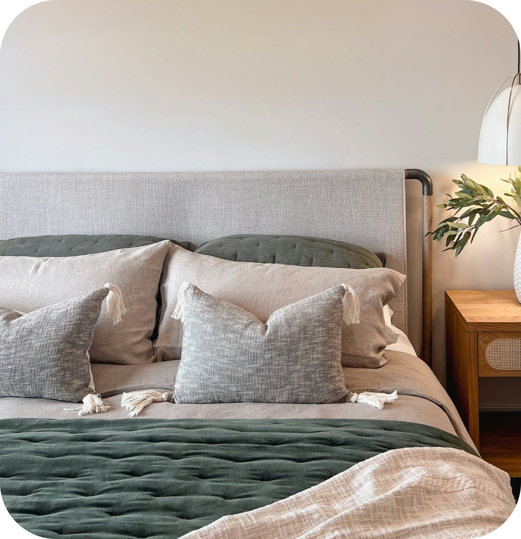 A master bedroom bedding.