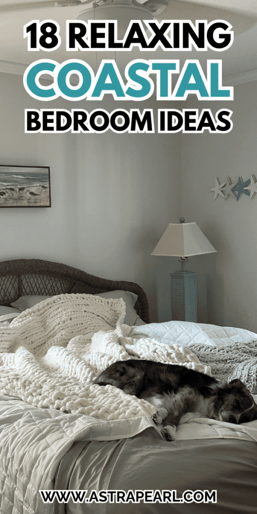 Pinterest Pin for coastal bedroom ideas.