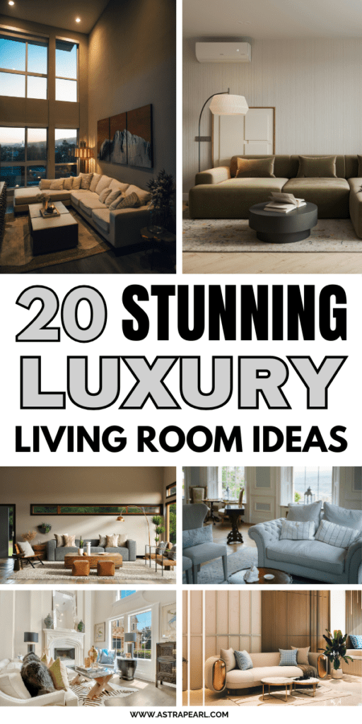 Pinterest Pin for luxury living room ideas.
