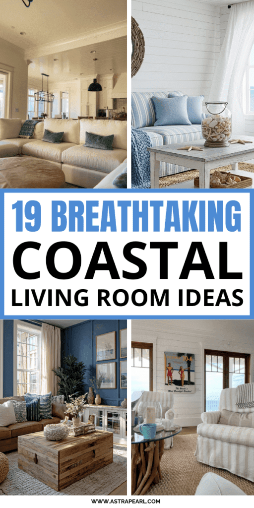 Pinterest Pin for coastal living room ideas.