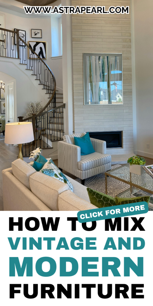 Pinterest Pin for how to mix vintage and modern furniture.