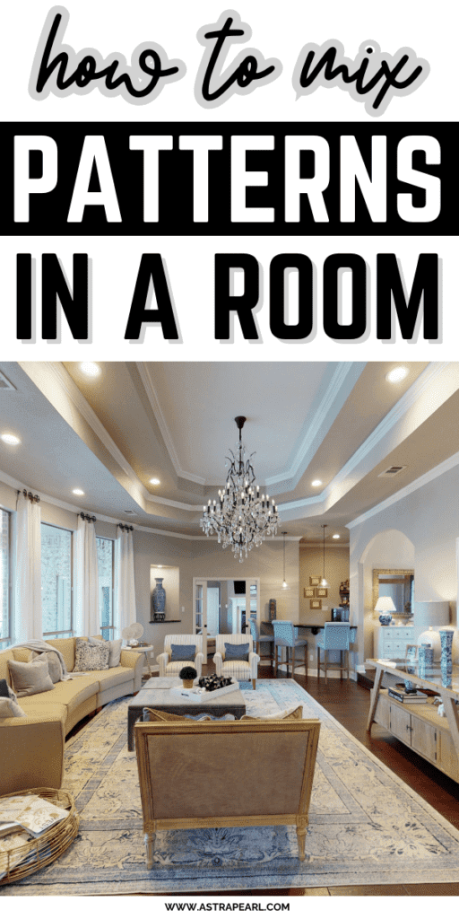 Pinterest Pin for how to mix patterns in a room.
