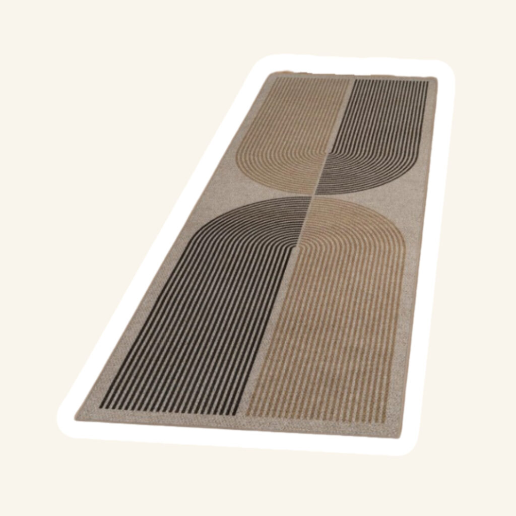 A modern kitchen rug.